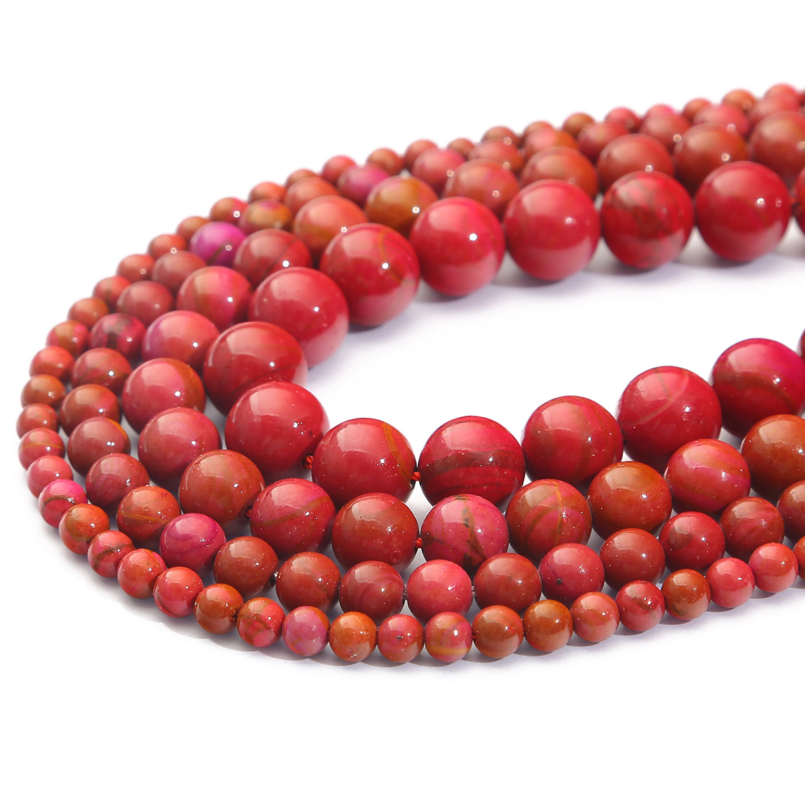 天然加色红金石圆珠石手串 手链 项链diy手工 配件材料