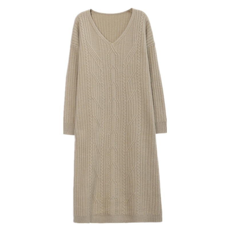 Autumn Winter Dress Female Long below the Knee Lazy Woolen Skirt 2023 Match with Coat Inner V-neck Knitted Base Skirt