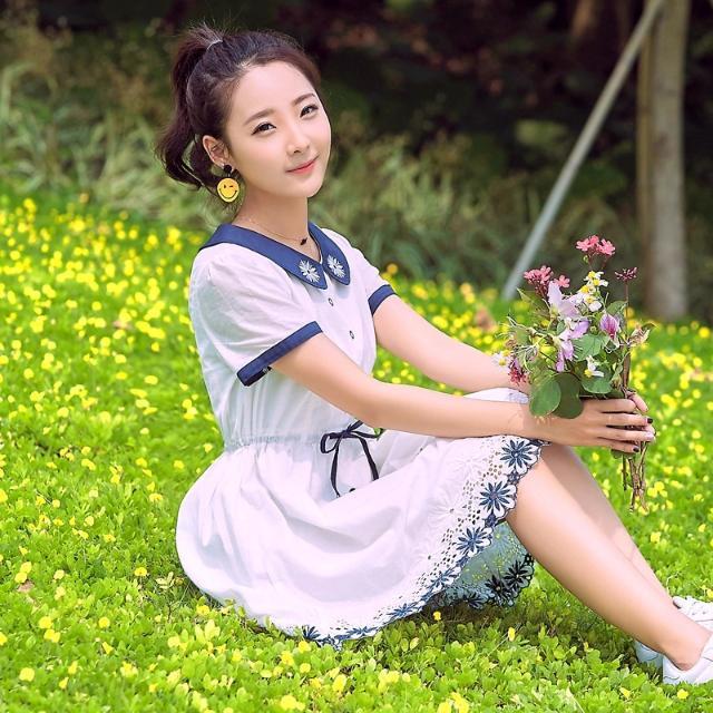 13岁大童裙子12夏装14小女孩15初中学生16女生学院风圆领连衣裙女