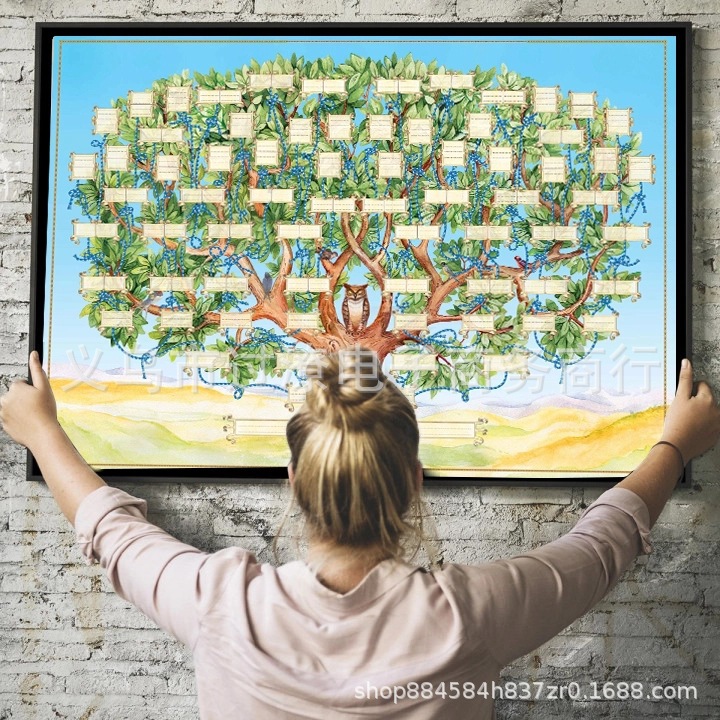 独立站family tree diagram 家庭树图手写填写个人家族历史写真布