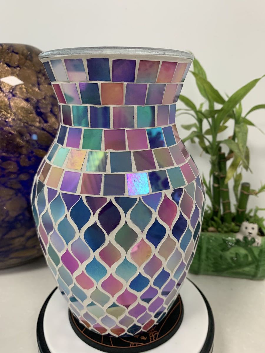 新品北欧纯手工蓝色马赛克玻璃花瓶时尚家居客餐厅装饰摆设花插