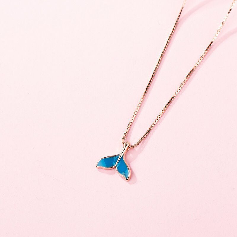 防弹少年团jk田柾国同款项链鲸鱼尾海洋蓝吊坠银饰品流浪动物慈善