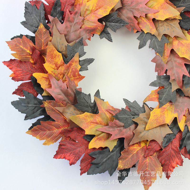 2022 New Cross-Border Hot Sale Simulation Maple Leaf Garland Halloween Simulation Maple Leaf Ring Wall Decoration