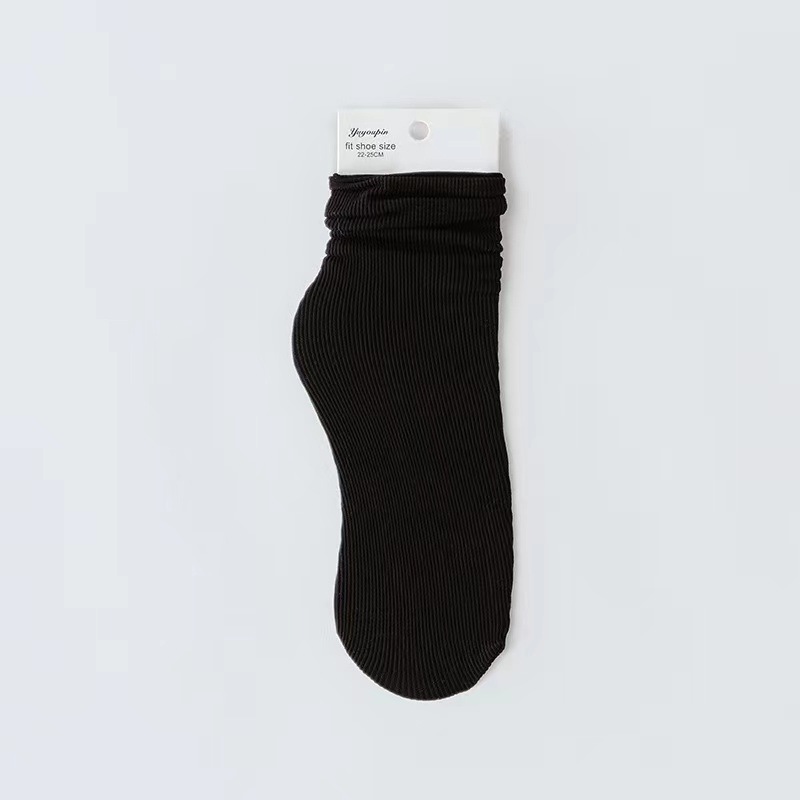 Spring Summer Japanese Velvet Bunching Socks Korean Style Mid-Calf Ins Long Women's Socks Women's Solid Color Trendy Ice Socks