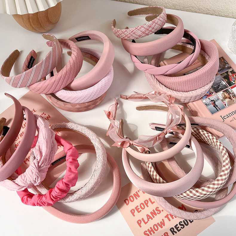 2022 Spring and Summer Gentle Pink High Skull Top Headband Korean Style Sweet Cute Wide-Brimmed Sponge Headband Girl Headdress