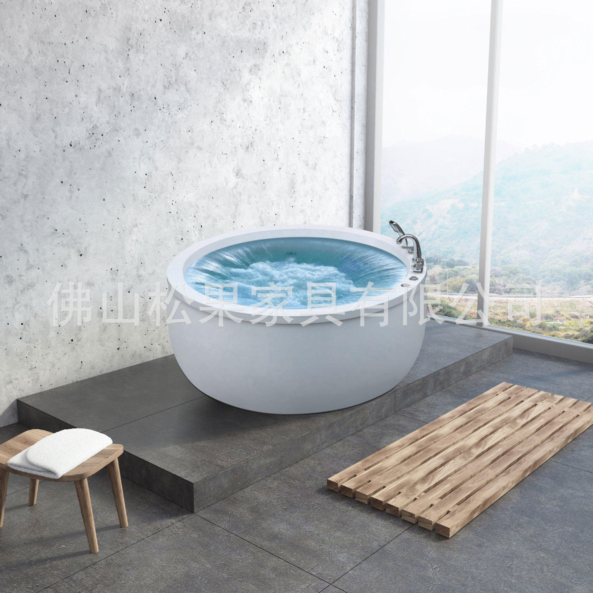 一体式智能浴缸 圆形按摩缸系列带座位 waterfalling bathtub