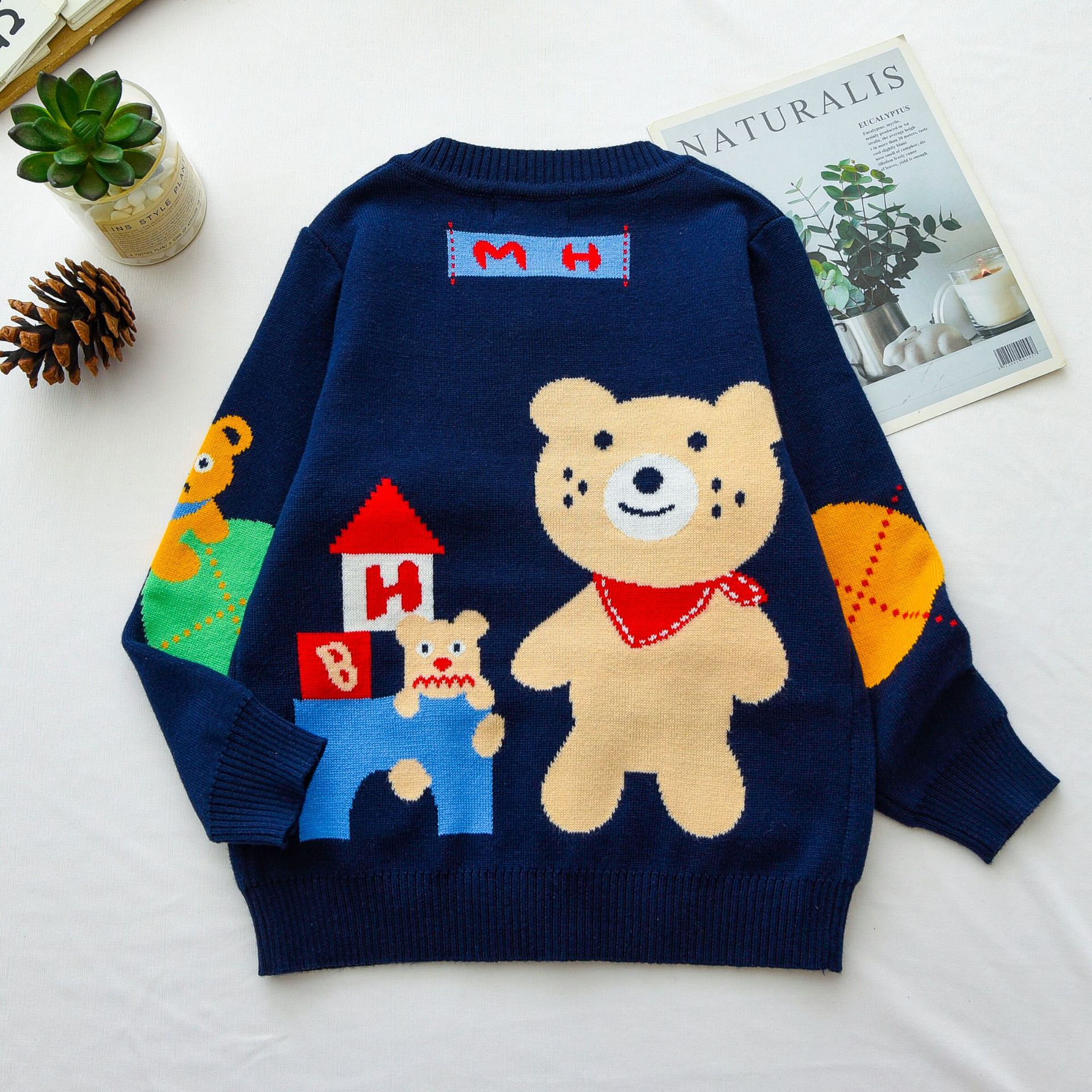 Japanese Mikiclever Bear Two-Color Pocket Knitted Cardigan 23 Autumn New Boys and Girls Double-Layer Sweater Tide 2304