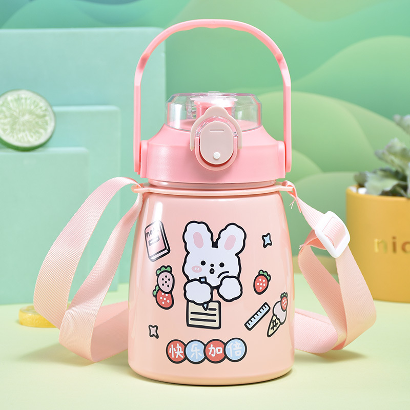 Cartoon Cute Portable Pot Belly Thermos Cup Large Capacity Bounce Straw Bottle for Children Good-looking Student Gifts