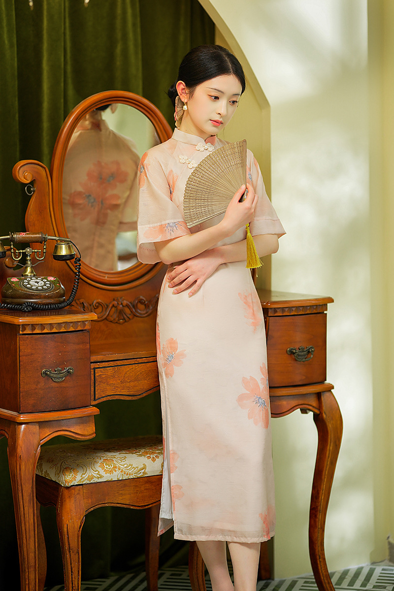 2023春季新款天丝提花复古老上海旗袍民国风气质风情宴会走秀旗袍