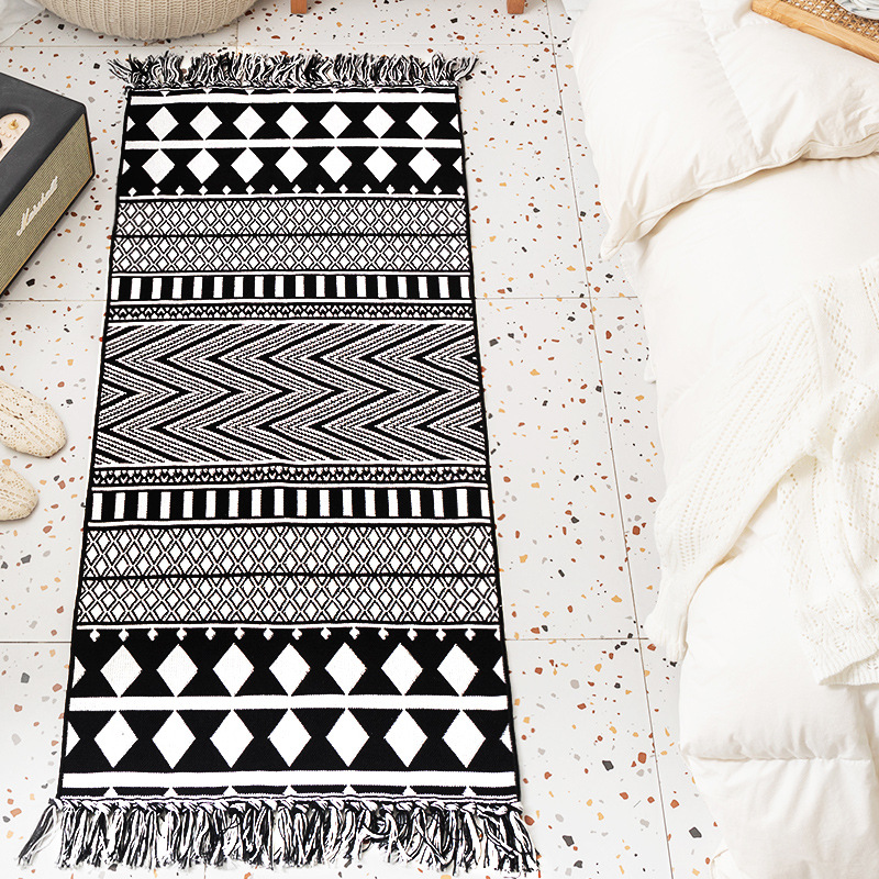 北欧民族风棉麻提花款编织地毯卧室床边流苏地垫客厅沙发榻榻米垫