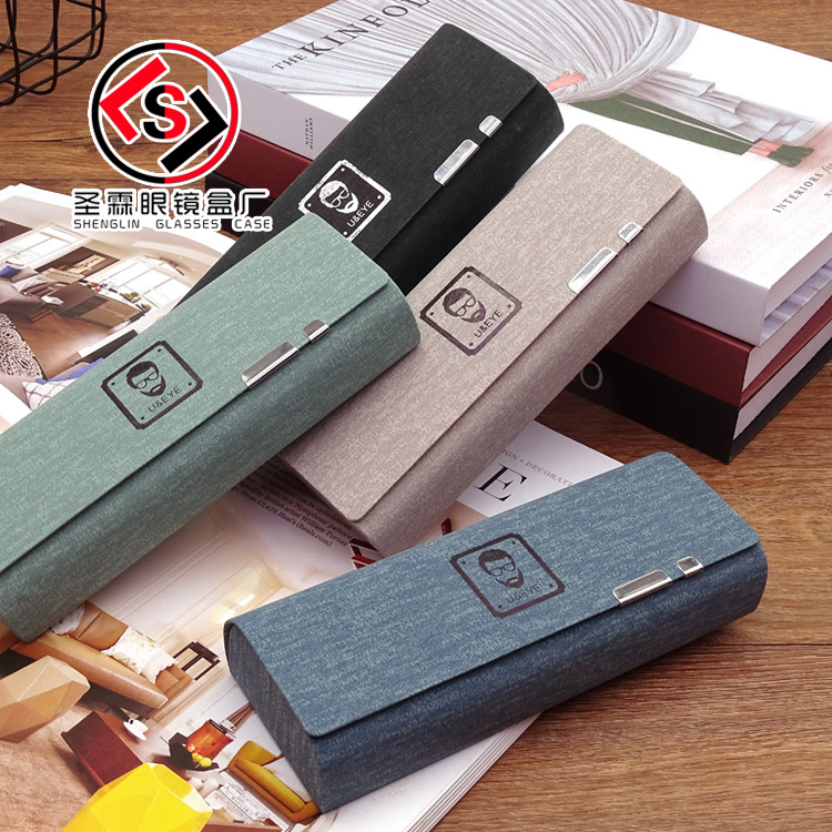 100个胡子手工钢片中方眼镜盒简约森系便携镜盒磁吸眼镜盒印logo