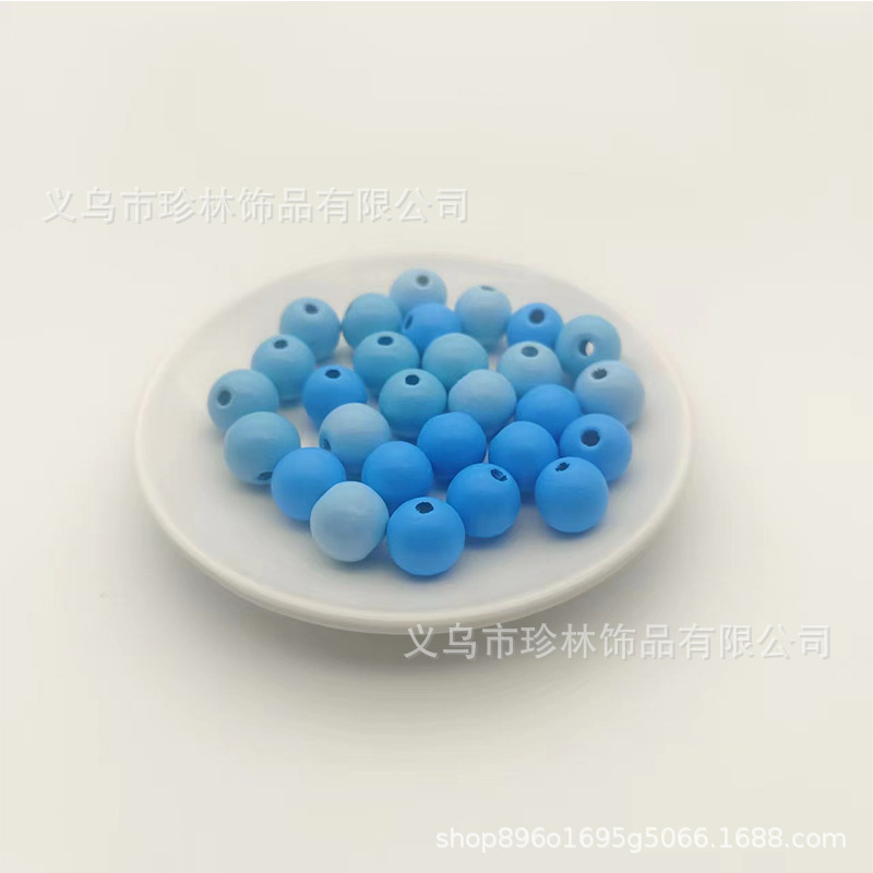 成林木珠蓝色马卡龙色16mm串珠散珠diy饰品配件材料批发