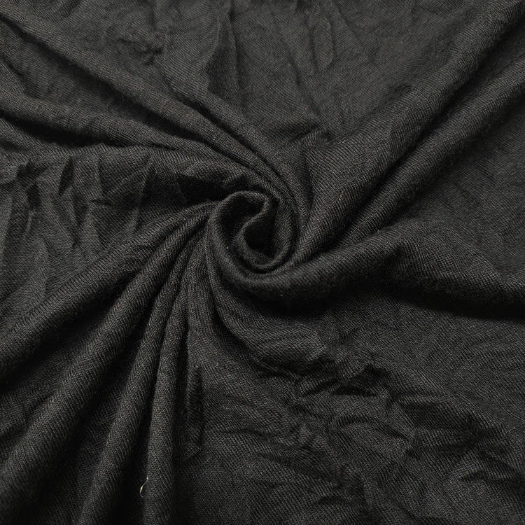 夏季透气时尚涤纶人棉面料 黑色染色t恤休闲服面料 tr乱麻汗布