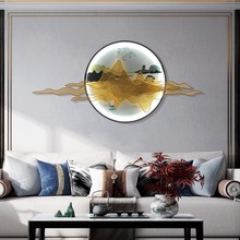 新中式轻奢金属壁饰书房茶室3d立体圆形山水画客厅沙发背景墙挂件