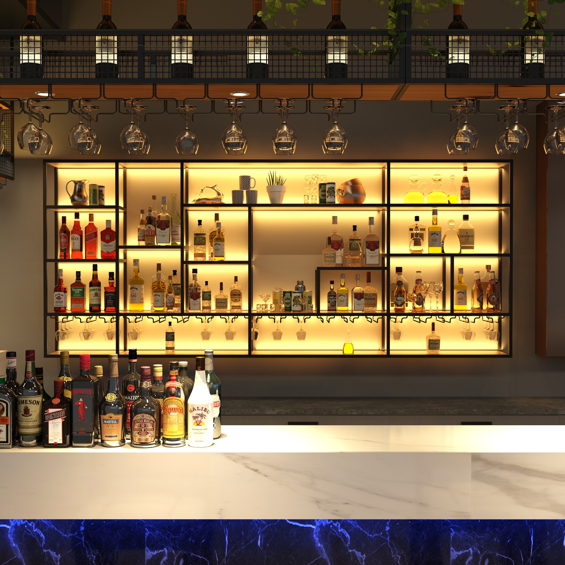 酒吧酒架壁挂式铁艺餐厅清吧红酒展示架墙上酒杯架红酒洋酒收纳架