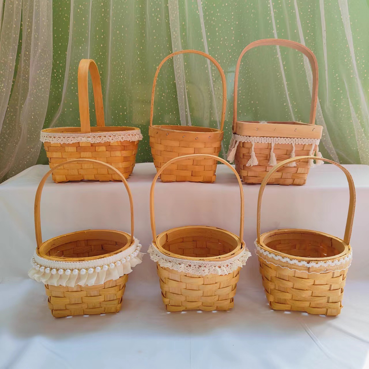 迷你蕾丝花边小花篮手工编织插花篮婚礼道具装饰篮木片篮-阿里巴巴
