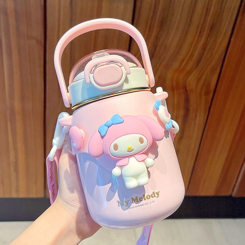 Good-looking Internet Celebrity Sanrio Joint-Name Water Cup with Adjustable Strap Cup Large Capacity Cute Girl Thermos Cup