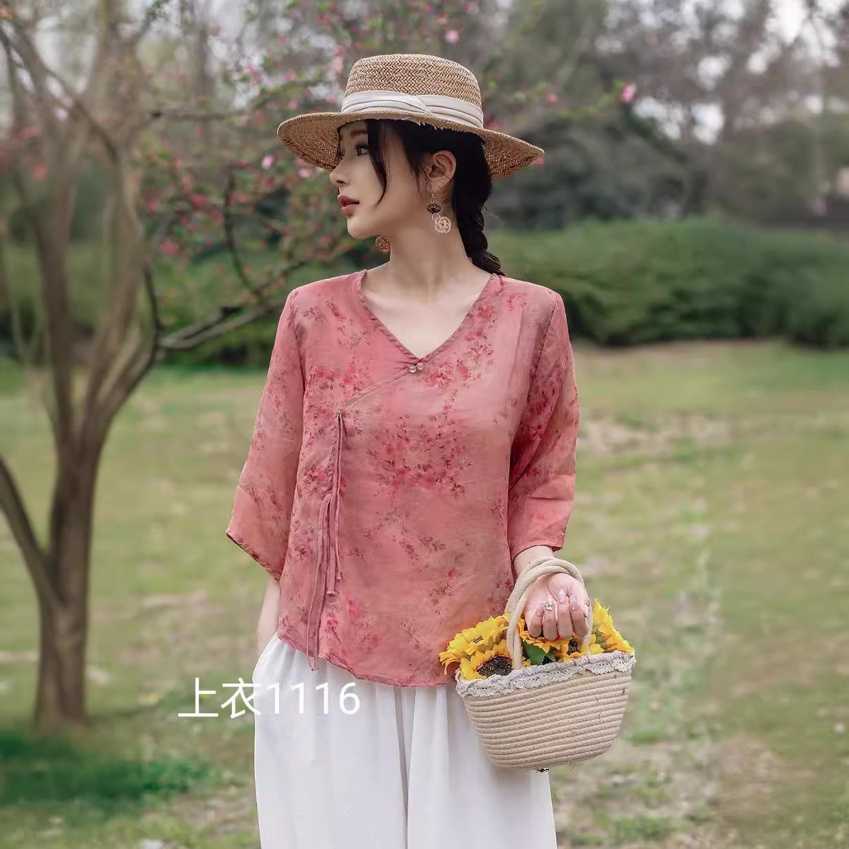 苎麻上衣夏女士衬衫斜襟系带文艺复古女装高端新中式衬衣-阿里巴巴