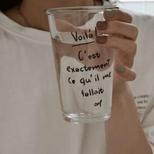 ins同款网红博主vlog拍摄法式字母玻璃杯牛奶杯咖啡杯大容量