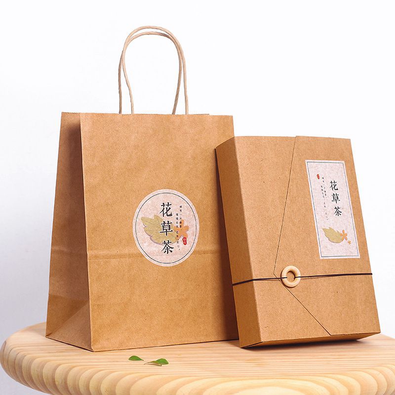 创意简约牛皮纸花茶茶叶包装盒半斤阿胶糕包装袋礼盒风空
