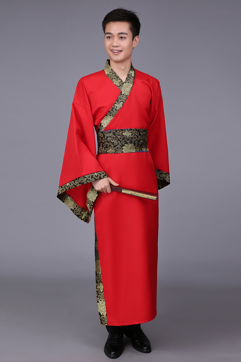 华服唐装古装古代服装汉服男男士曲裾书生 男士黑色汉服直裾深衣