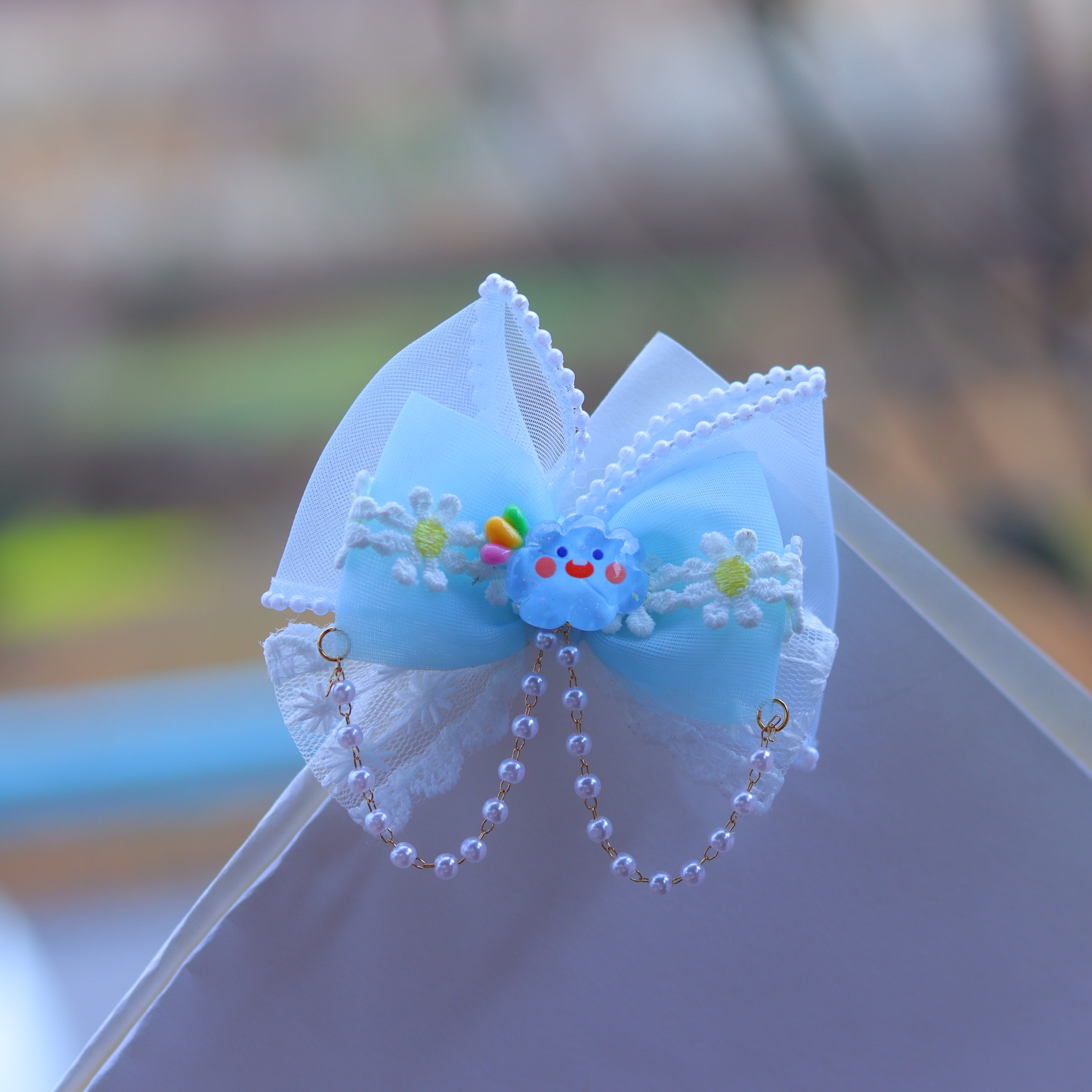 洛丽塔发夹小清新款珍珠链雪纱可爱蝴蝶结儿童对夹珍珠女童发饰