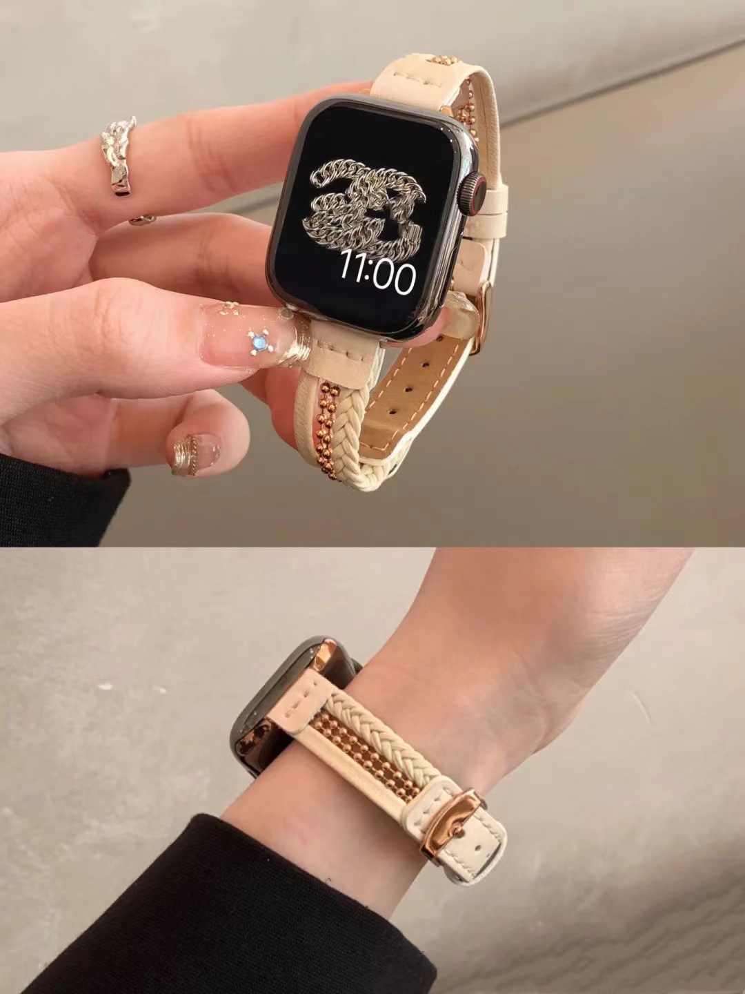 适用于apple watch8表带苹果手表se/7代iwatch65皮表带双圈创意新