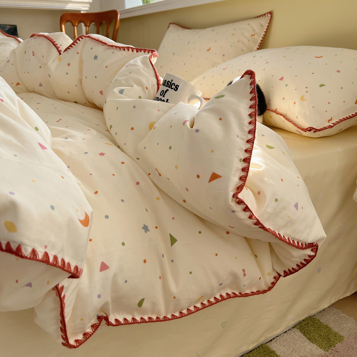 ins床品四件套纯棉全棉贝壳边新款床单被套床笠宿舍三件套四季款