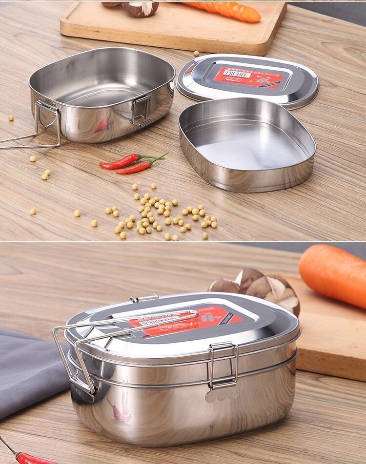 学生饭盒304不锈钢蒸饭盒小圆形带盖单层铁老式食堂打饭上班族大