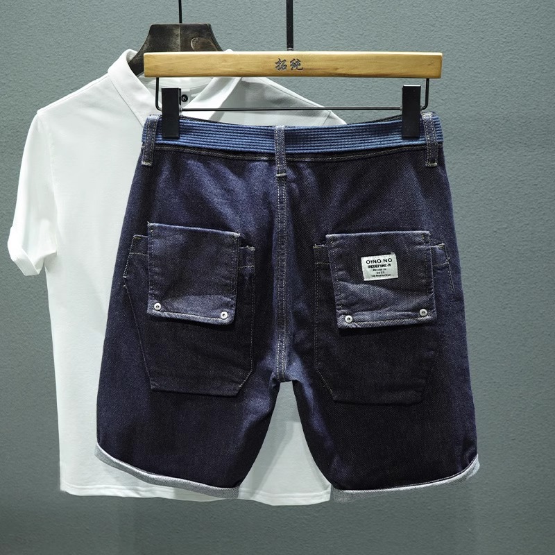痞帅半截裤潮夏季新款男士牛仔短裤潮牌带盖后袋直筒弹力五分中裤