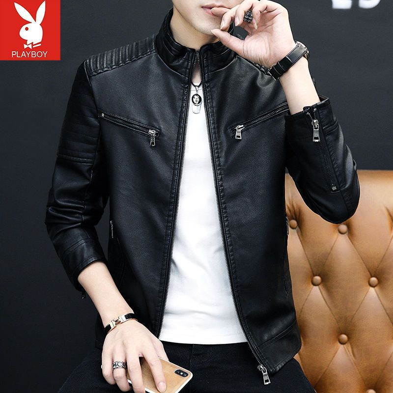 Haining Trendy New Genuine Leather Clothes Men's Sheepskin Short Stand Collar Handsome Biker's Leather Jacket Coat Spring and Autumn