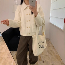 韩系翻领双排扣宽松针织开衫女韩系2025年秋冬季百搭毛衣外套上衣
