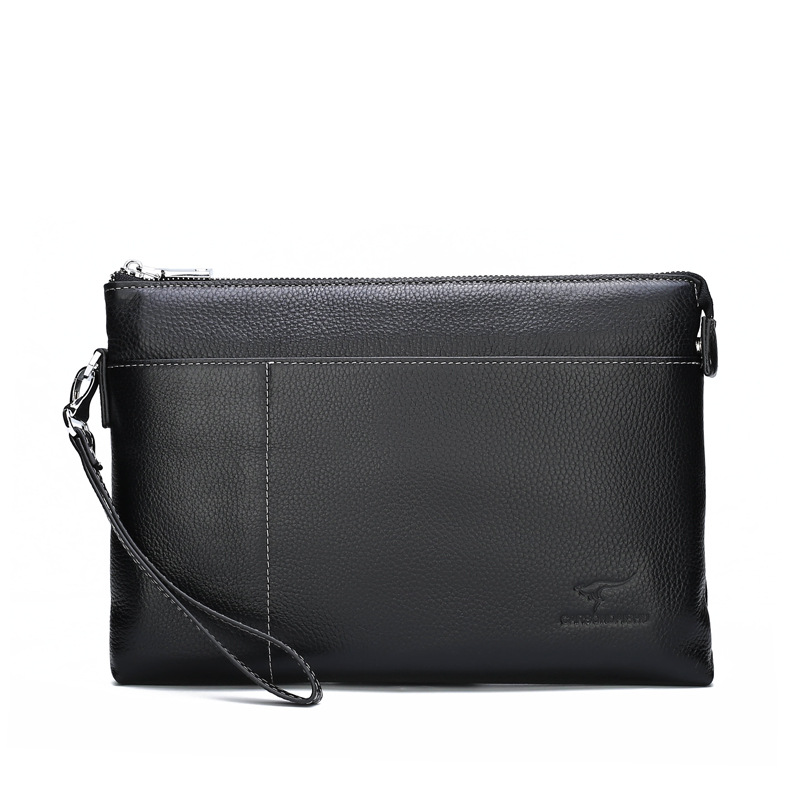 袋鼠皮具男士皮手拿包柔软牛皮多功能手包拉链大容量商务钱夹