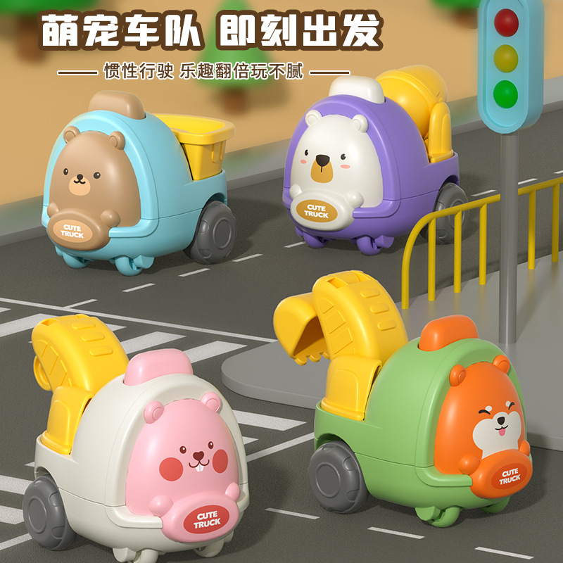 New Product Best-Seller on Douyin Cute Cartoon Animal Engineering Car Toys Inertia Engineering Vehicle Boy Gift Toy Wholesale