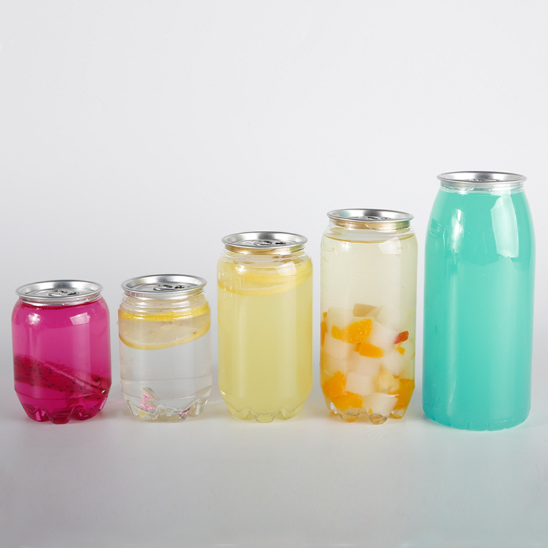 厂家现货带盖透明奶茶饮料瓶500ml650ml易拉罐密封pet罐塑料瓶子