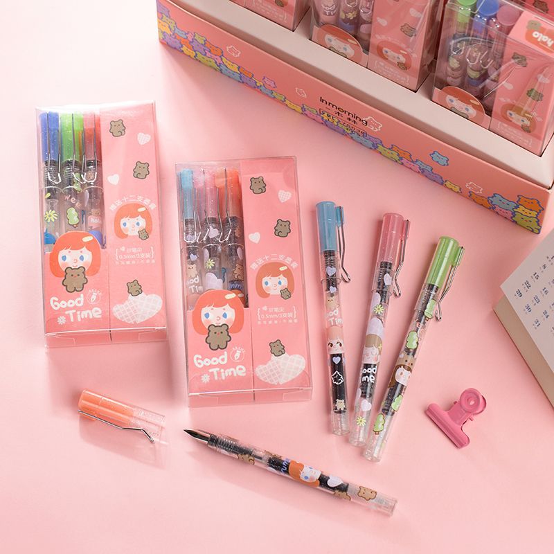 一木林创意钢笔可替墨囊钢笔学生练字礼品套装 白熊樱桃钢笔3支装