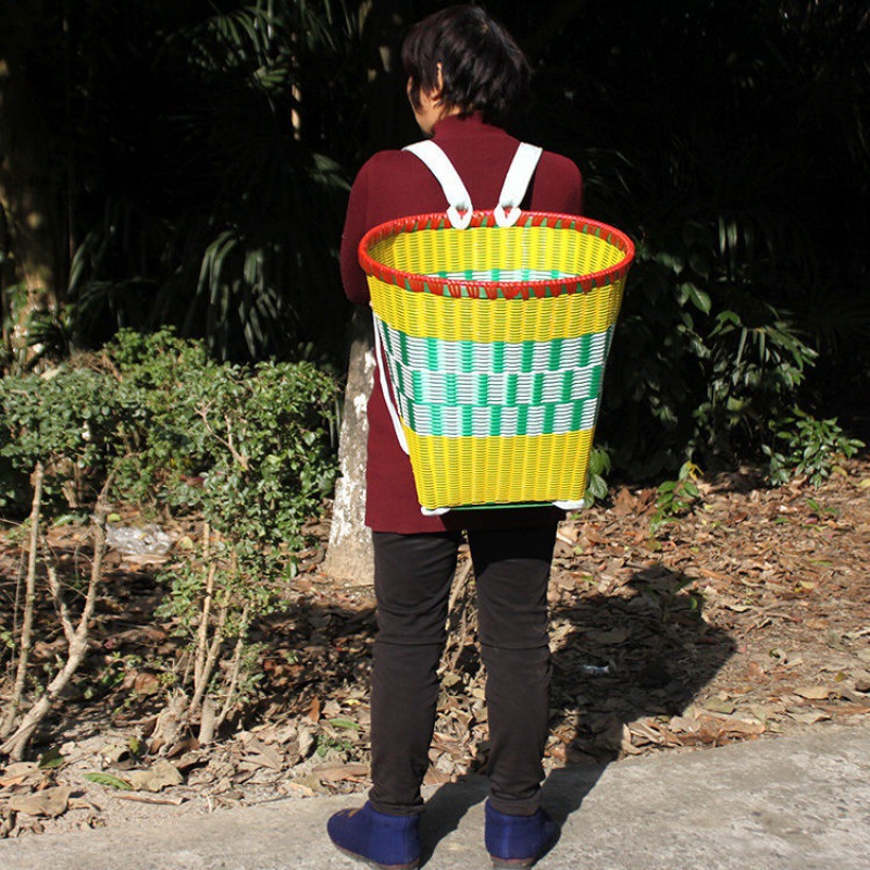 手工竹背娄贵州背篓成人家用买菜背蓝胶背篼手工编织篮子塑料藤编