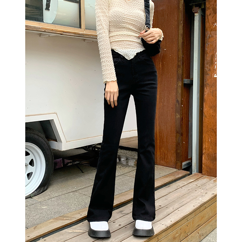 Licshe# Slightly Flared Jeans Women's Slimming 2023 Autumn and Winter High Waist Slim Fit Xintang Women's Wild Stretch Pants