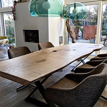 美式loft工业风创意不规则大板餐桌设计师家用原木吃饭桌实木餐台