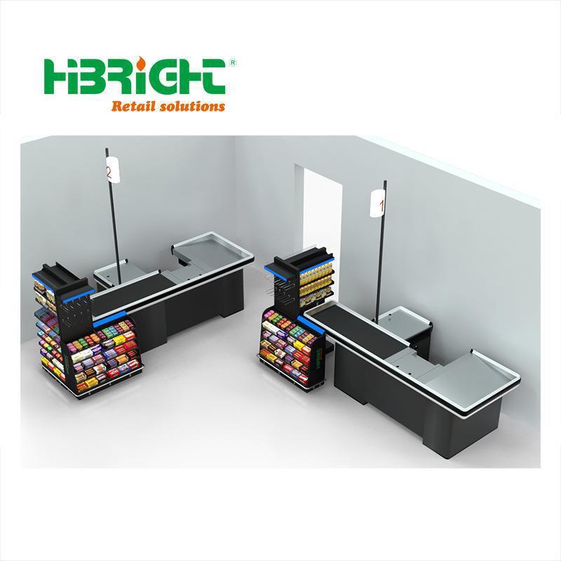 自动超市零售杂货店商店电动收银台办公桌收银台收银台带传送带