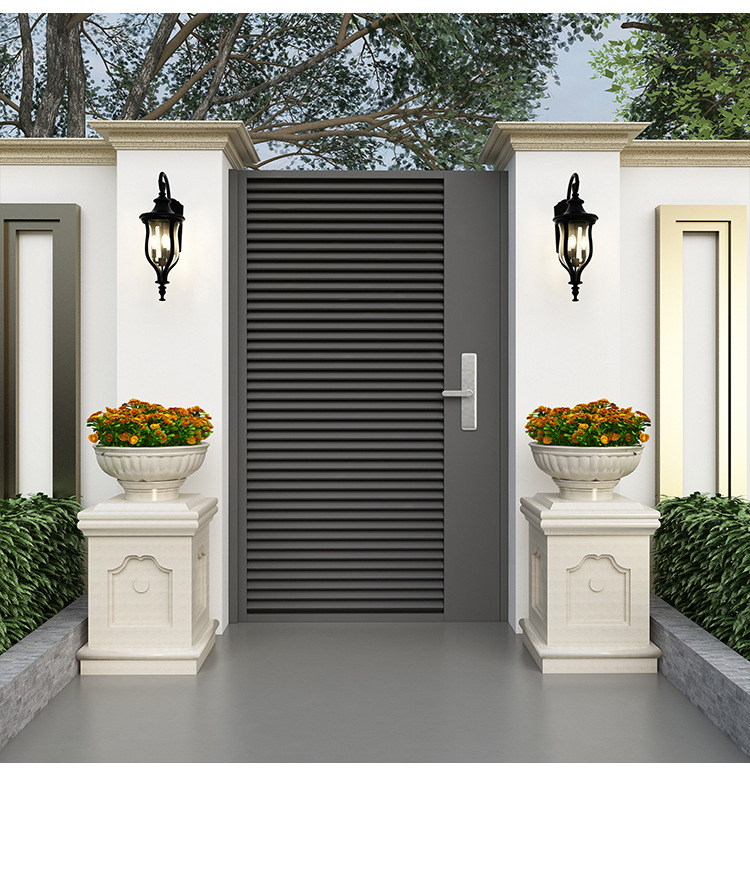 铝艺庭院门别墅大门电动平移对开门花园单双开门现代百叶铝合金门