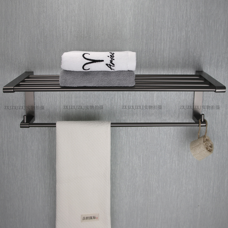 Mnx2 Wholesale Copper Gray Towel Rack with Single Rod Hook Bathroom Bathrobe Clothing Rack Bathroom Double Layer