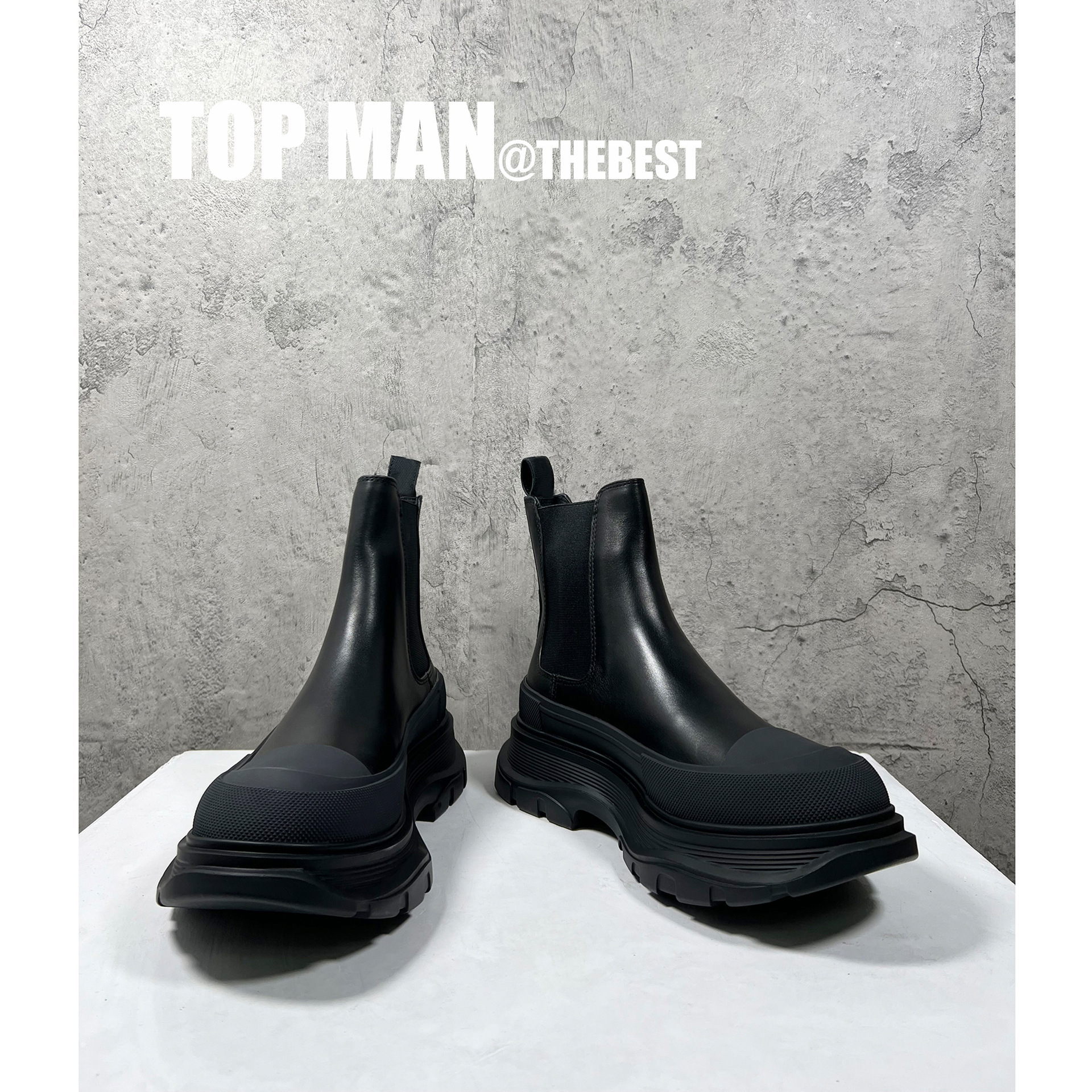 [topman]高品质男女款短筒靴厚底增高麦昆切尔西靴真皮一脚蹬皮靴