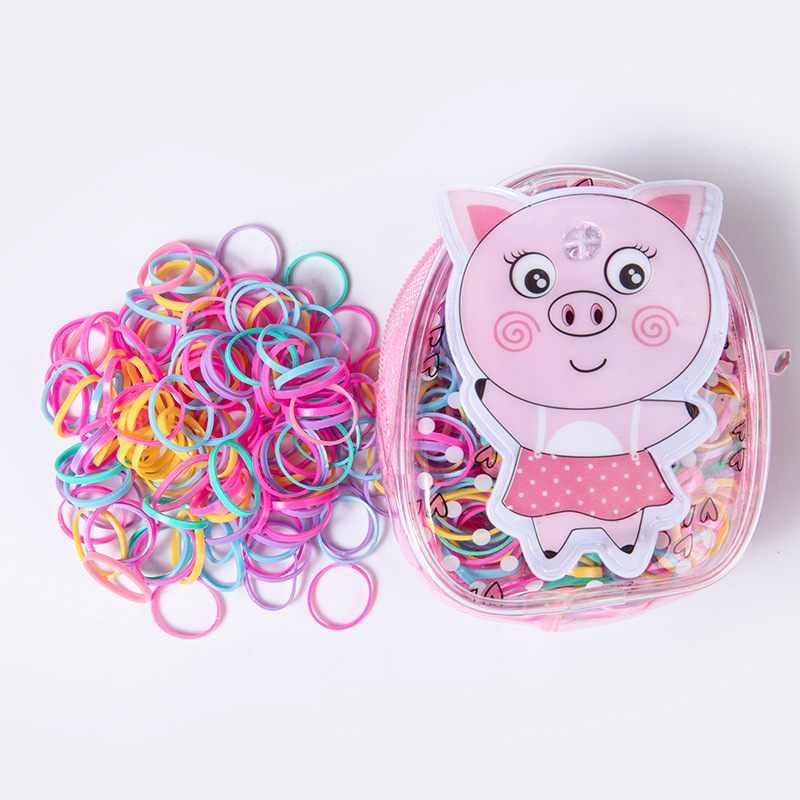 Korean-Style Cartoon Piggy Zipper Bag Disposable Rubber Band Children's Hair Accessories Thickened Black Headband Basic Rubber Band