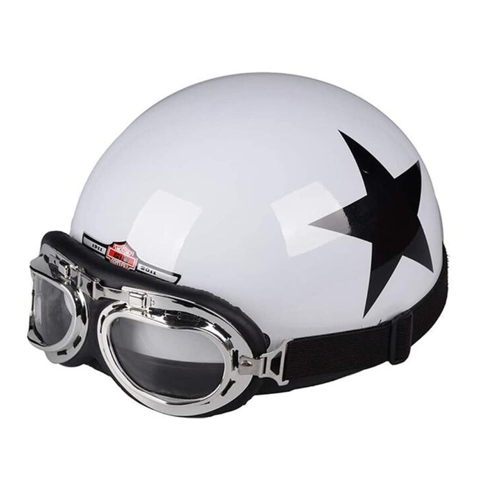 时尚个性复古半盔男半覆式头盔四季帽五星哈雷盔女夏季电动车头盔