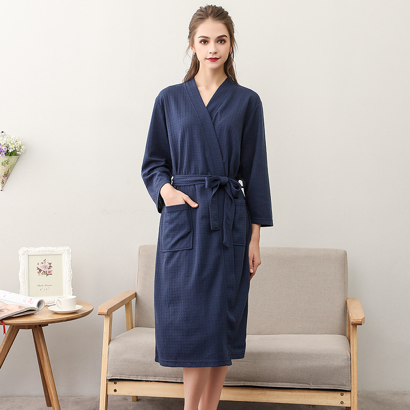 Spring and Summer Bathrobe Women's Nightgown Absorbent Couple Home Wear Hotel Sweat Steaming Long 3/4 Sleeves Waffle Pajamas Generation Hair