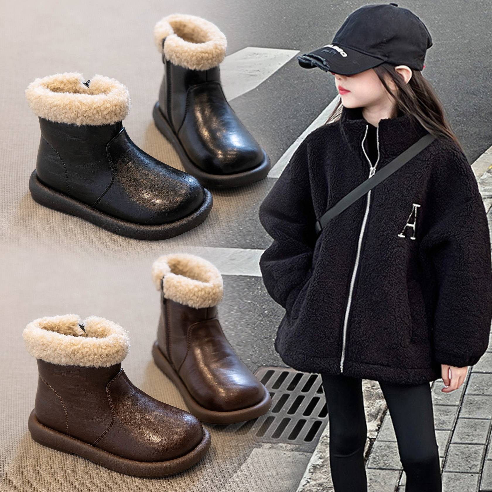 女童靴子2025新款冬季儿童雪地靴毛毛鞋加绒小女孩皮靴马丁靴短靴