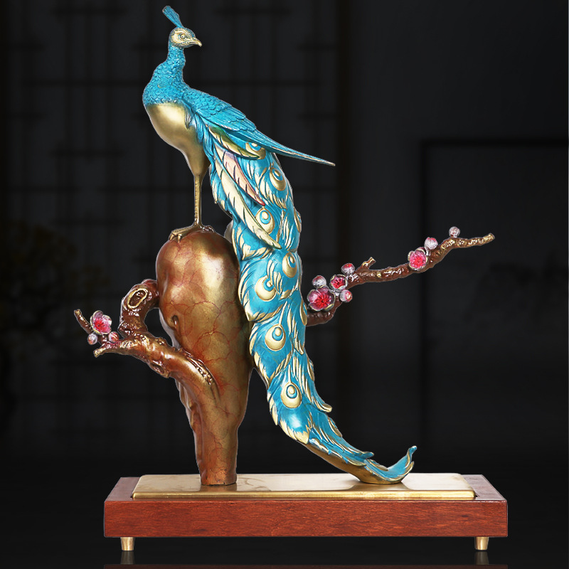 纯铜孔雀开屏摆件吉祥归来客厅家居办公室风水摆设开业乔迁礼品送