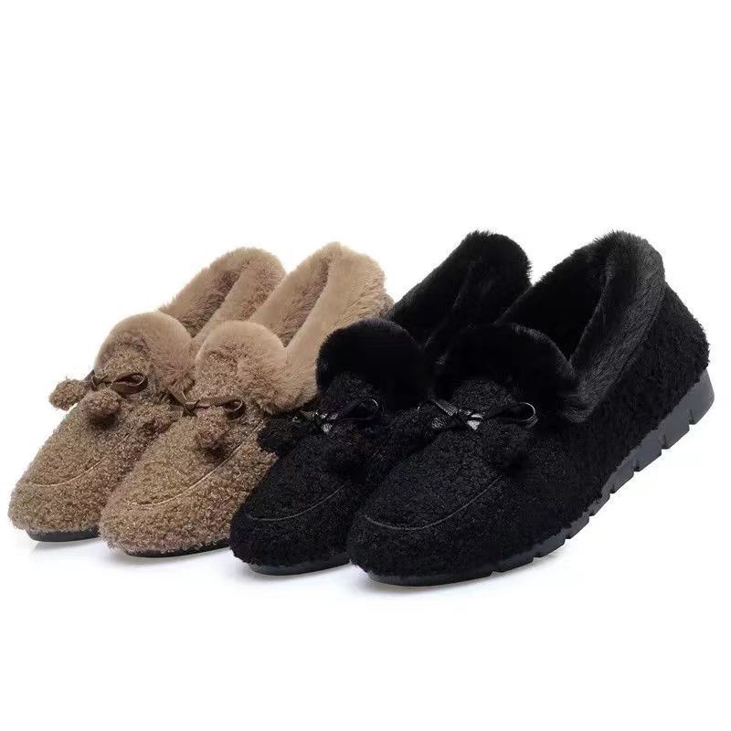 One Piece Dropshipping Autumn and Winter Fleece-lined Warm Doug Shoes Women's Soft Soled Thickening All-Matching Fluffy Shoes Casual Fashion Flat