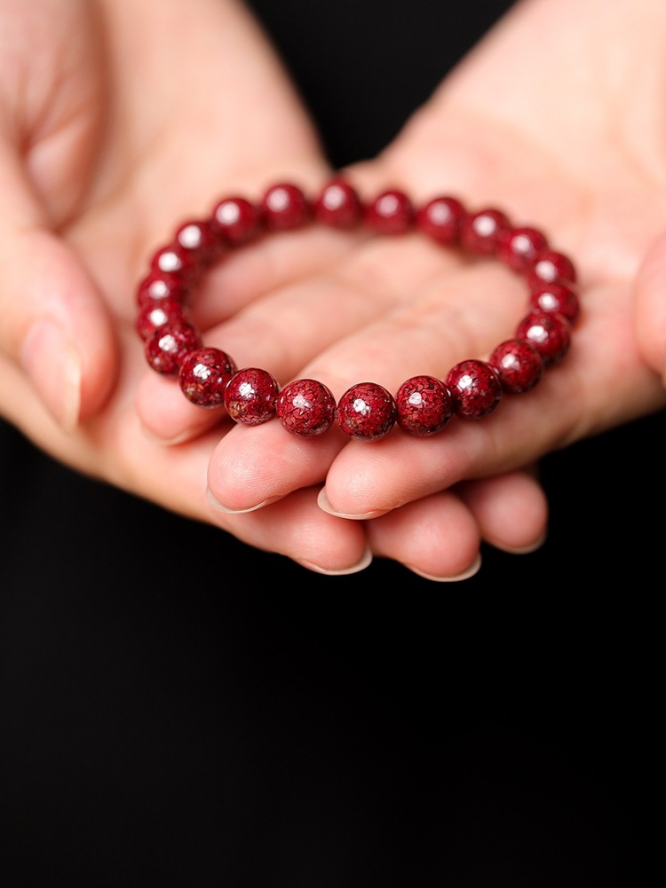 原矿石朱砂手串晶体透光珠转运珠手链情侣男女款本命年送礼物